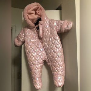 Rothschild Snowsuit Infant Girls 6/9 Month Faux Fur Pink Heart Hooded Metallic